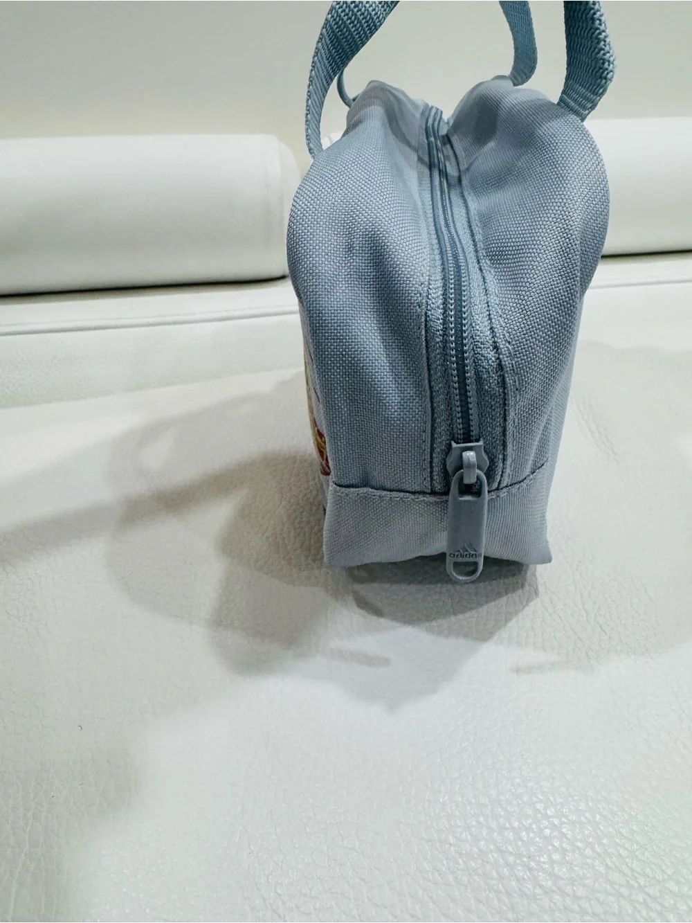 adidas Light Gray Toiletry Bag with Red Logo and Neon Accent and handles